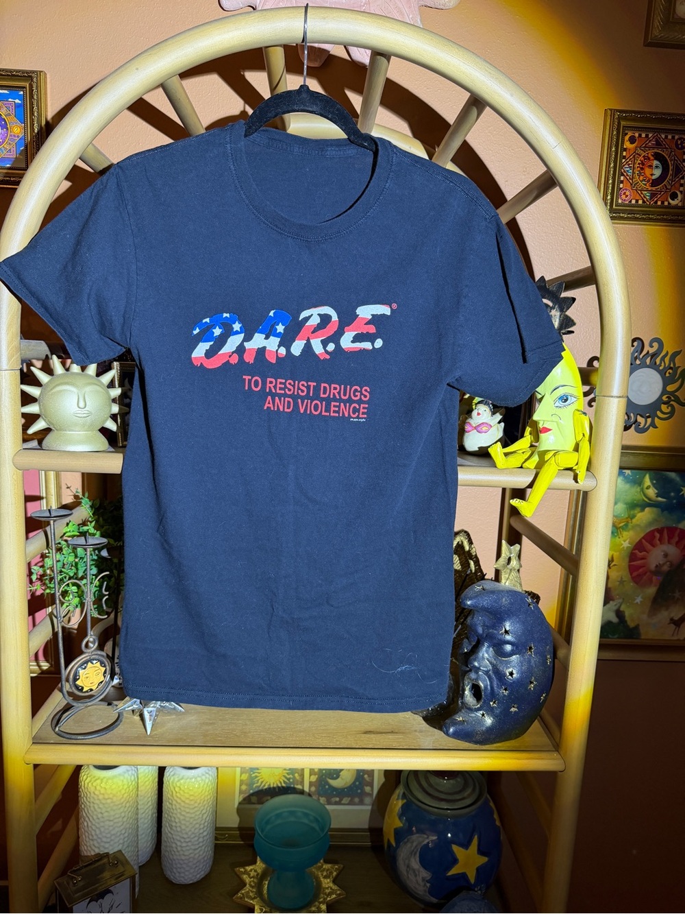 DARE Black Graphic Tee with American Flag Logo